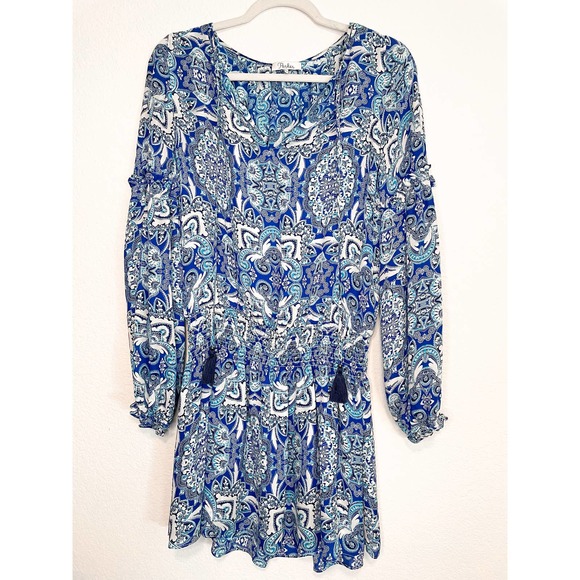 PARKER Blue Silk Paisley Boho Printed Peasant Dress - Picture 5 of 12